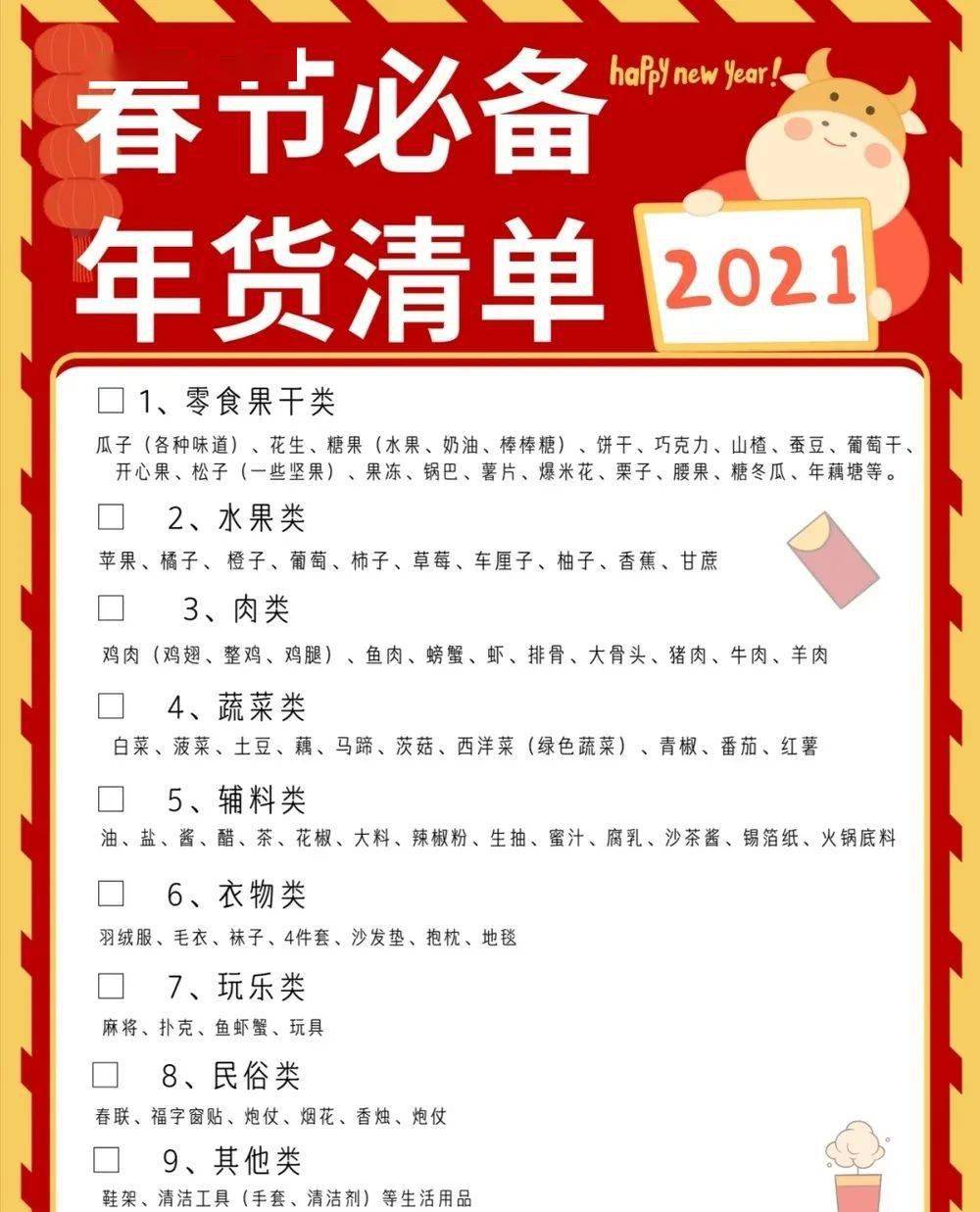 過年準(zhǔn)備哪些年貨清單過年必備30件物品
