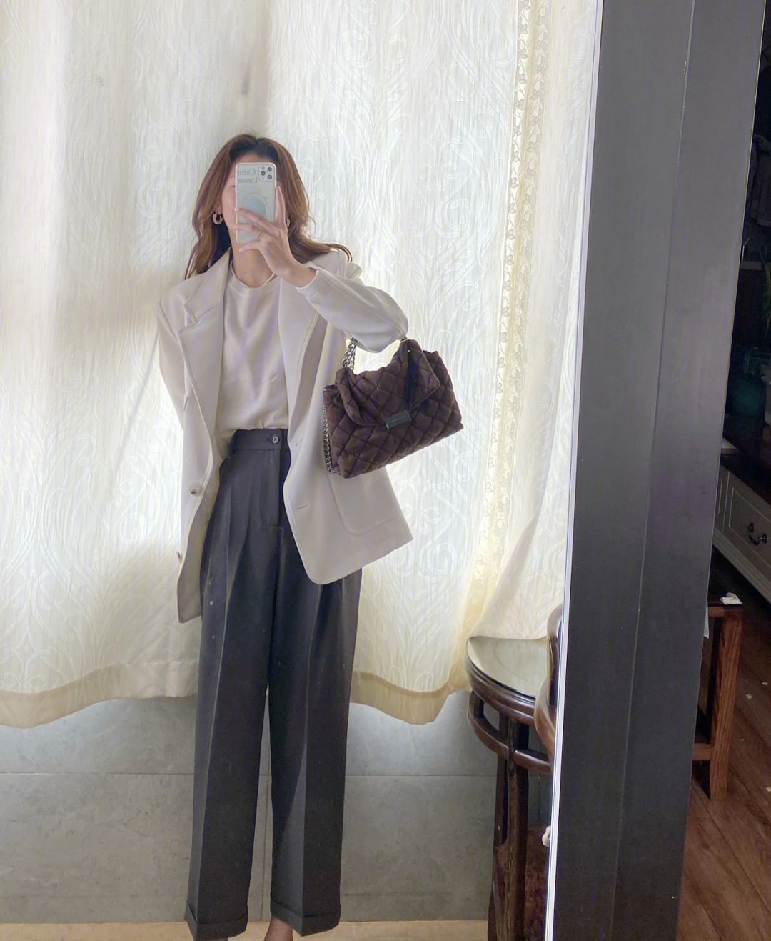 ootd/灰咖色西服套裝,外出也好看